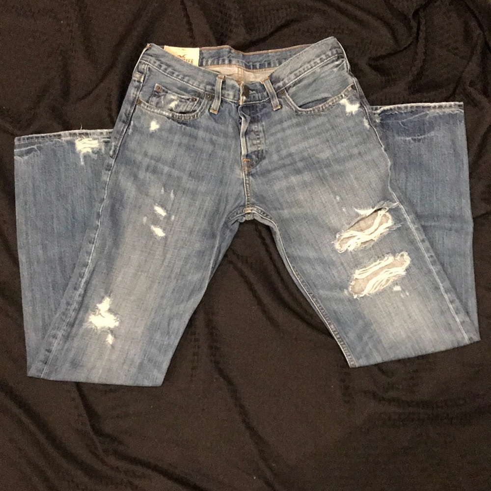 Hollister Men's Slim Straight Jeans - Distressed Blue